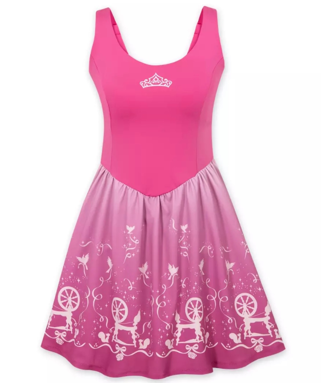 Hot pink athletic dress with spindle pattern on the skirt