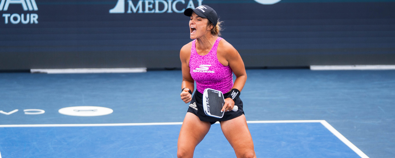 Catherine Parenteau celebrates a point at the Select Medical Orange County Cup presented by Reign Storm.