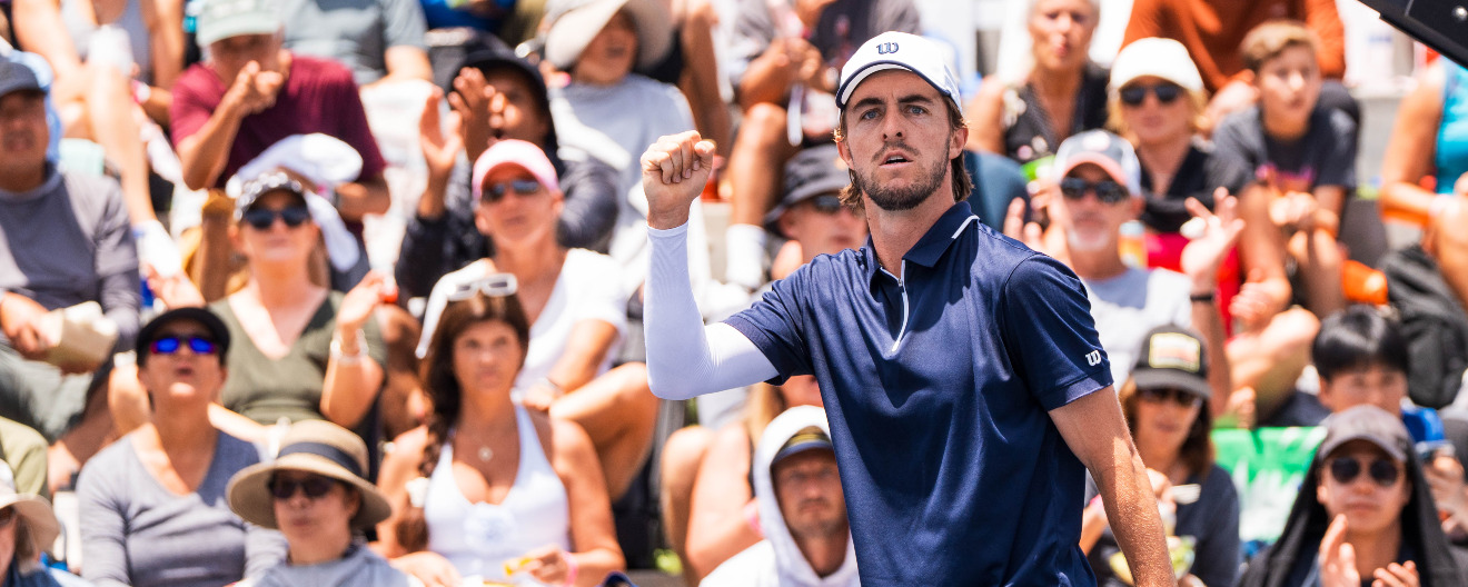Hunter Johnson celebrates his victory at the Select Medical Orange County Cup presented by Reign Storm.