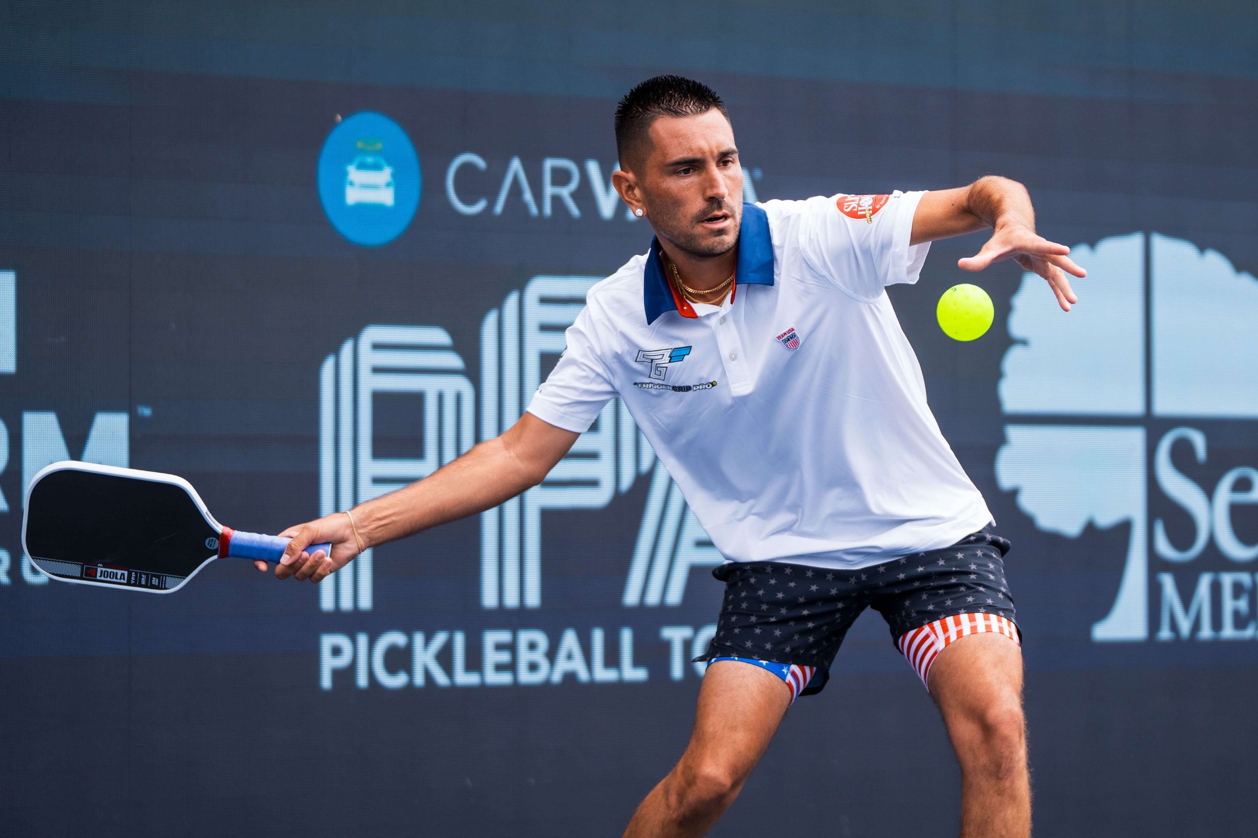Gabe Joseph in a white America polo with stars on his shorts