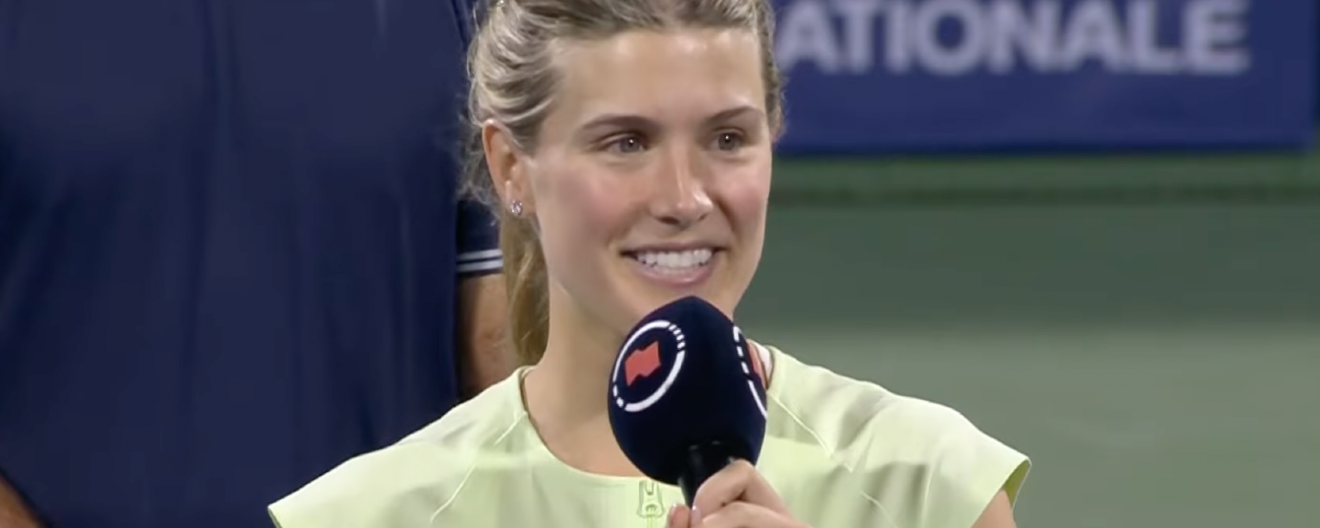 Genie Bouchard addressing the crowd in Montreal.
