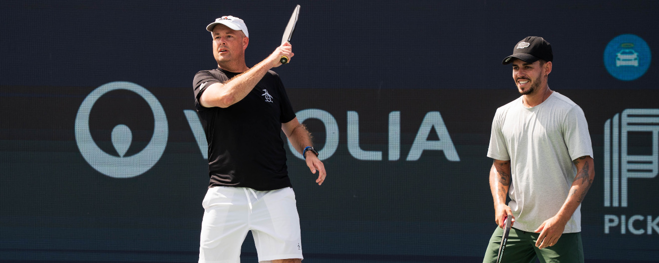 Matt Wright and Jaume Martinez Vich competing in men's doubles at the Veolia Bristol Open.