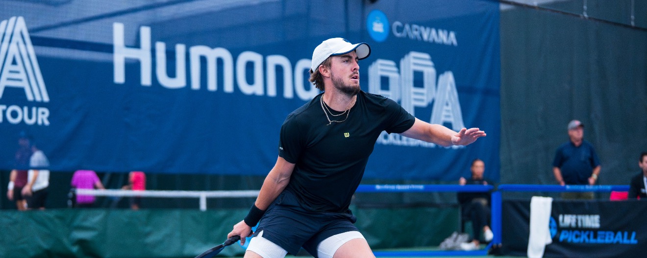 Yates Johnson playing pickleball.