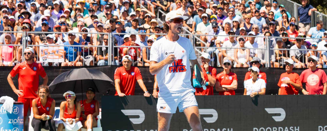 Will Howells celebrating a point for the New Jersey 5s at the DoorDash MLP Finals in New York City. 