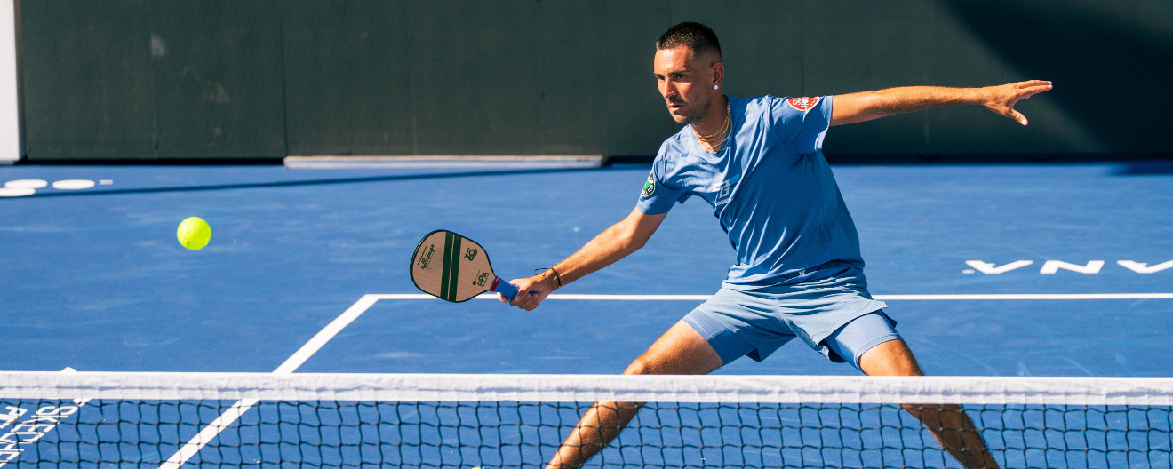 Gabe Joseph competing at the Pickleball Central Sacramento Vintage Open.