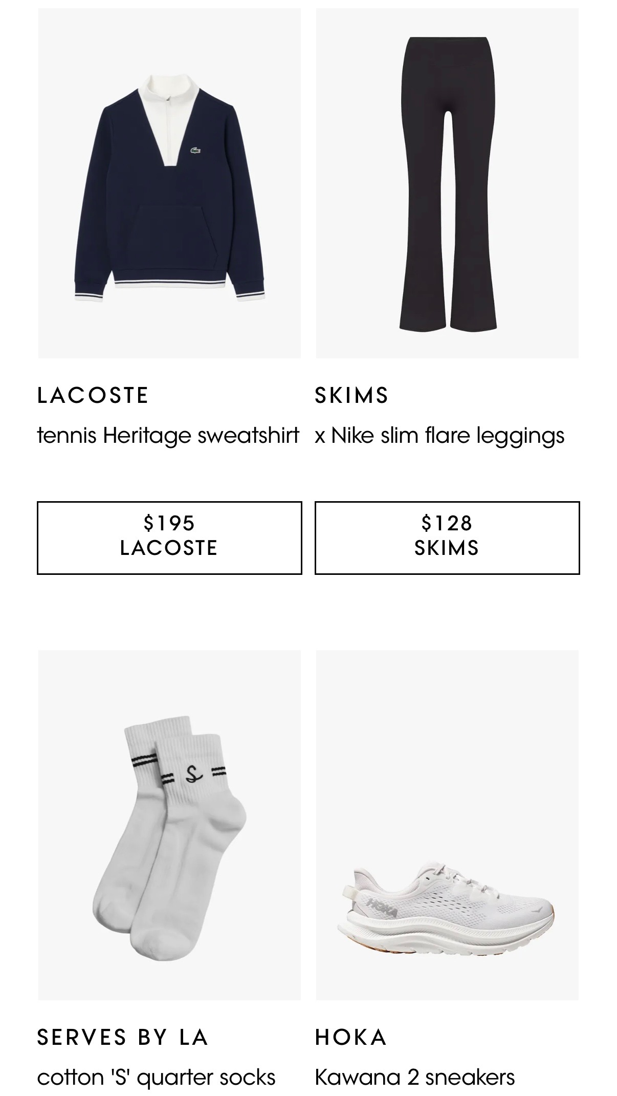 Sweatshirt, flare leggings, crew socks, and Hoka shoes