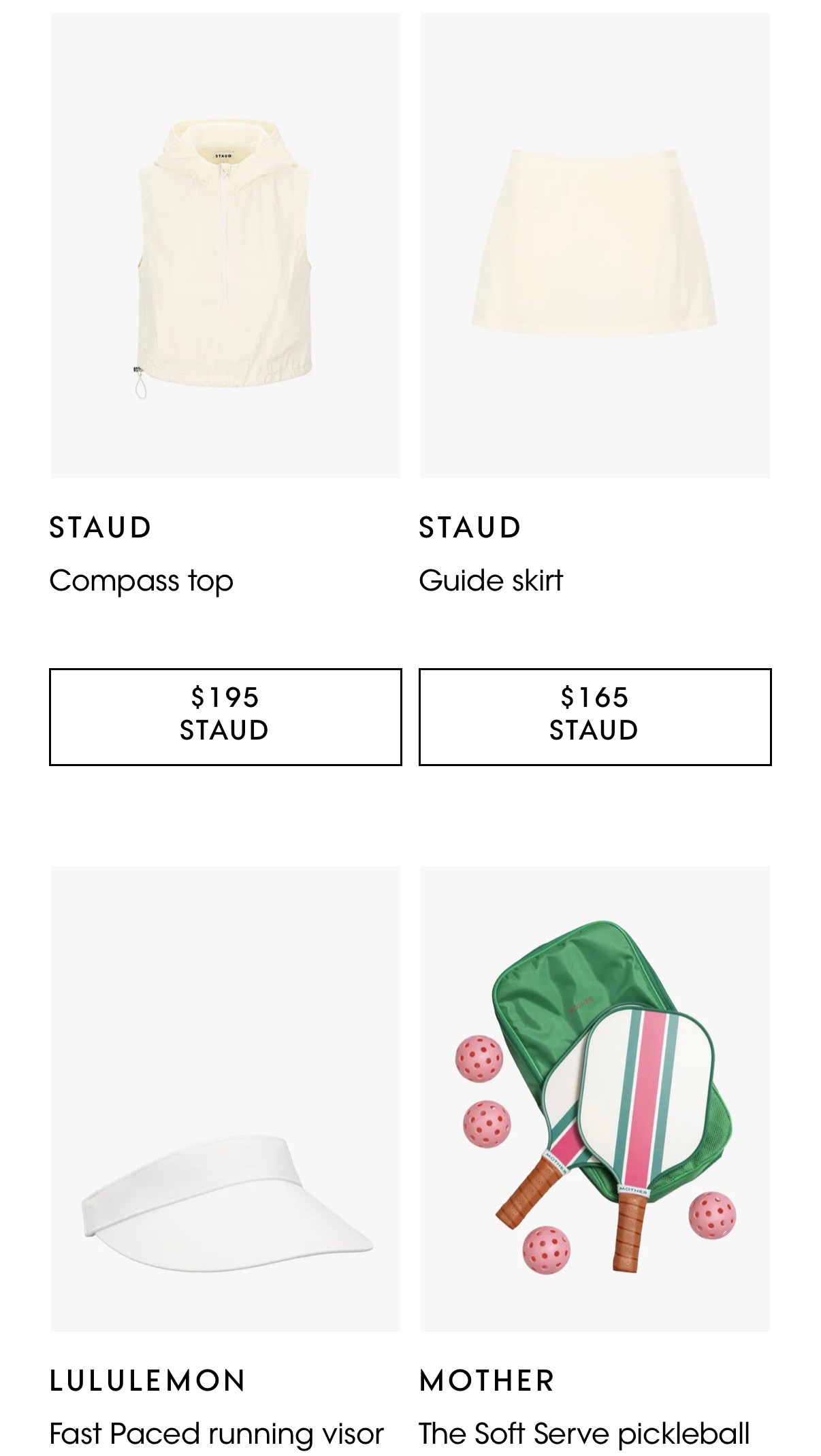 Cream tank top, skirt, visor, and vibrant pickleball paddle set