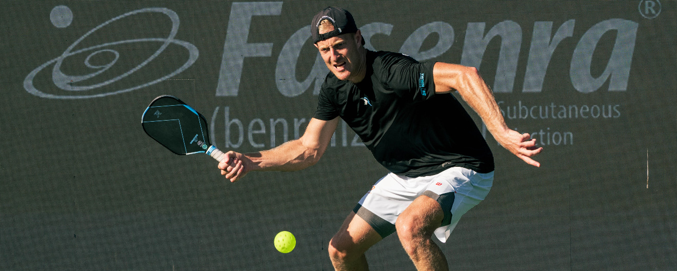 Riley Newman competing in pickleball mixed doubles.