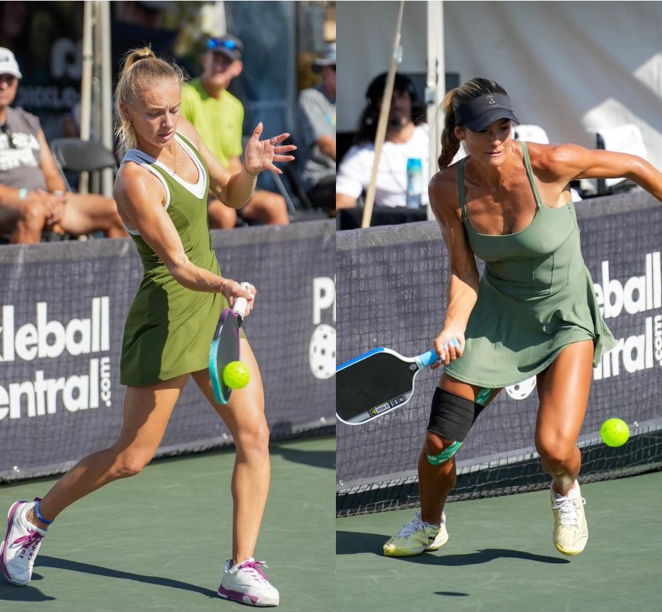 Blatt and DiMuzio in green athletic dresses