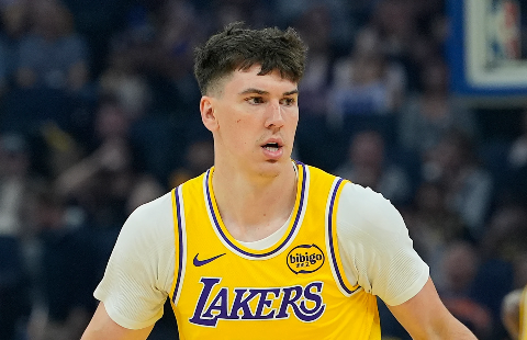 Jake LaRavia on the court for the Lakers.