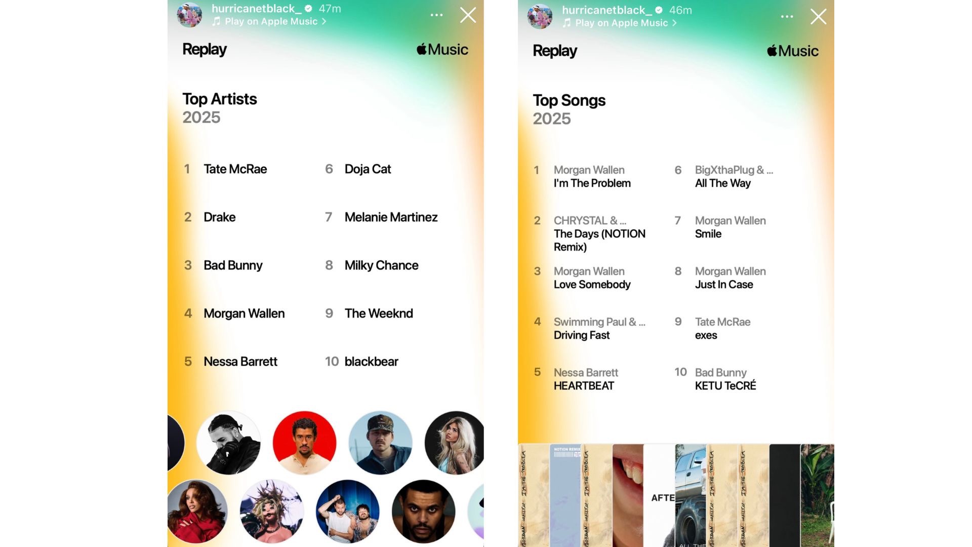 Screenshot of Hurricane Tyra Black's top music of the year
