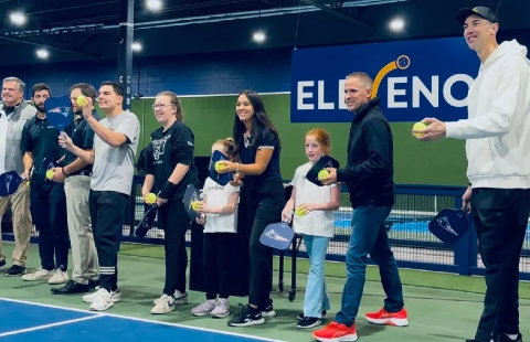 Zdeno Chara celebrates the grand opening of ELEVENO Pickleball in Foxboro, MA.