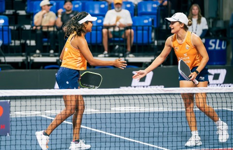 Milan Rane and Lacy Schneemann celebrating a point for the Orlando Squeeze at MLP St. Louis.