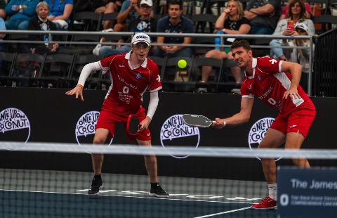 CJ Klinger and Andrei Daescu competing for the Columbus Sliders earlier this season.