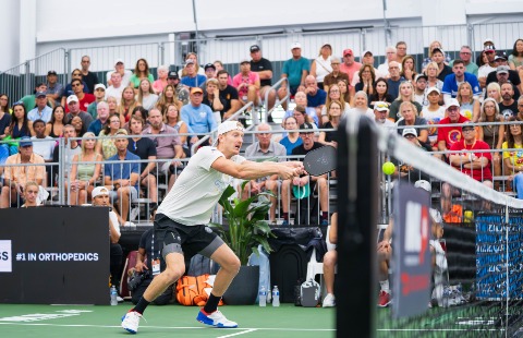 Riley Newman competing for the Brooklyn Pickleball Team at MLP St. Petersburg.