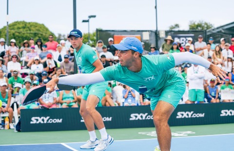 Ben Johns and Max Freeman playing men's doubles in MLP.